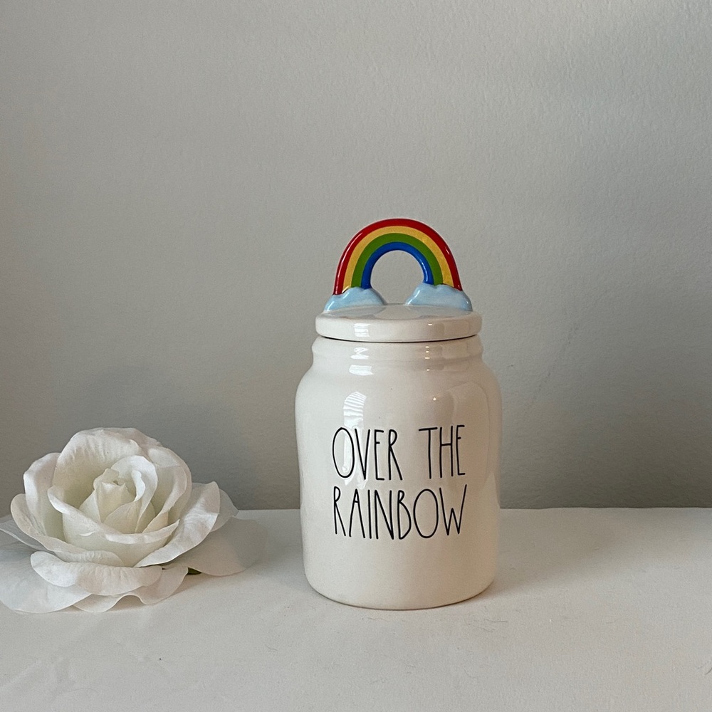 Rae Dunn Over the Rainbow Jar - White with Rainbow Colors